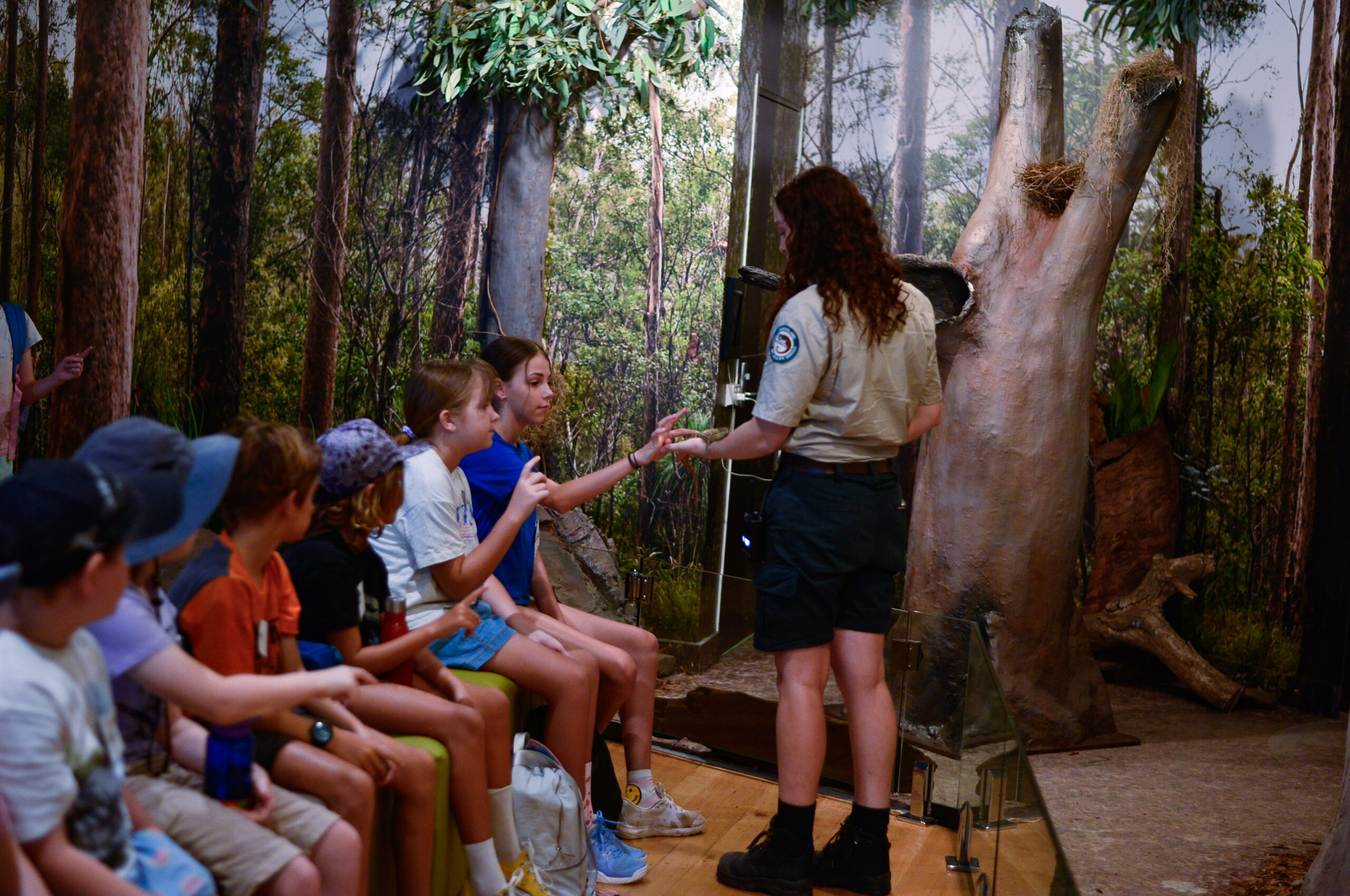 Ranger Kristin with a team of Junior Rangers at Walkabout Creek Discovery Centre, D'Aguilar NP.